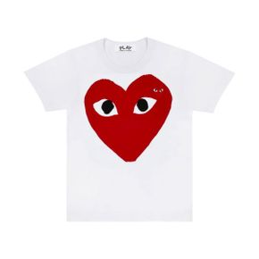 Play Comme des Garcons (W) 플레이 꼼데가르송 레드 더블 하트 티셔츠 화이트