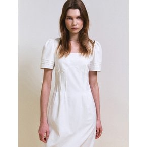 Tuck Detail Linen Dress (White)