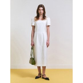 Tuck Detail Linen Dress (White)