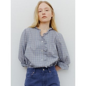 blank03 check pin-tuck blouse (soft blue)