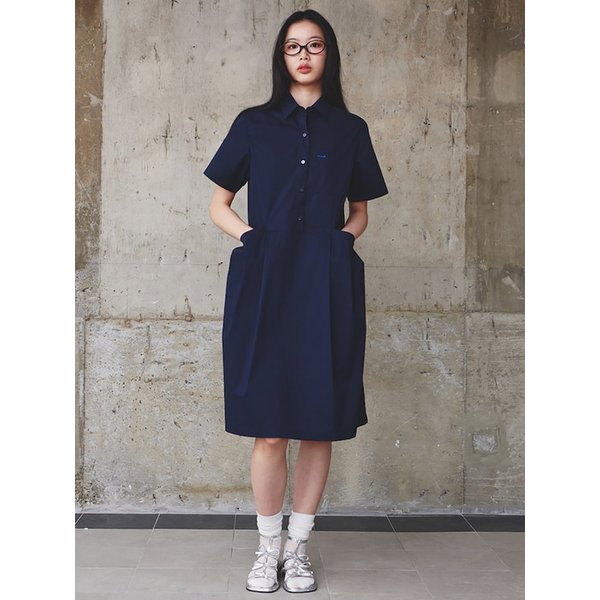 Side Pleats Shirt Dress  Navy (KE5371M07P)