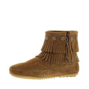 미국 미네통카 부츠 Minnetonka Womens Double Fringe Side Zip 693 Dusty 브라운 1427053