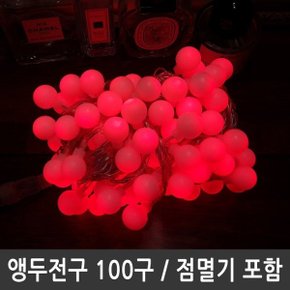 LED앵두전구 100구 적색 투명선 점멸전원코드포함