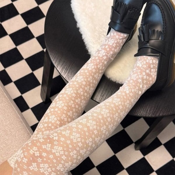 [옷자락] 여자 러블리 잔꽃무늬 시스루 레이스 니삭스 양말