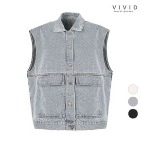 VIVID 여성 주머니장식 청 데님 조끼_P319954281
