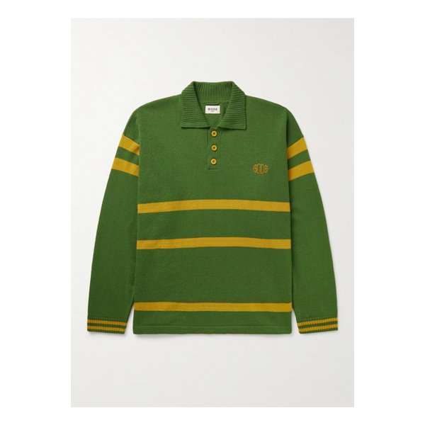 보디 리지스 로고 자수 스트라이프 울 폴로 스웨터 그린 46376663162882931