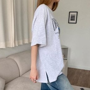 여자 박스티 수학여행룩 프린팅 슬릿 티셔츠
