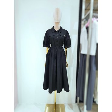 르샵 카라 허리스트링 퍼프 반팔 코튼 원피스(L2F35WOP050)