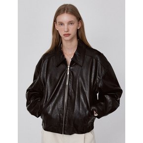 2Way Leather Crop Jacket - Black