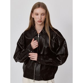 2Way Leather Crop Jacket - Black
