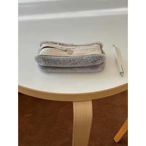 round pencilcase _ Fur Gray stripe