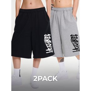 [2PACK] 자이언트핏 와이드 버뮤다 스웨트 팬츠 빅로고 헬스 운동복 반바지 W (2컬러)