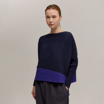 신세계라이브쇼핑 [플리츠미] 니트 블럭 컬러레이션 매듭 돌먼 티셔츠_PPTSW025006