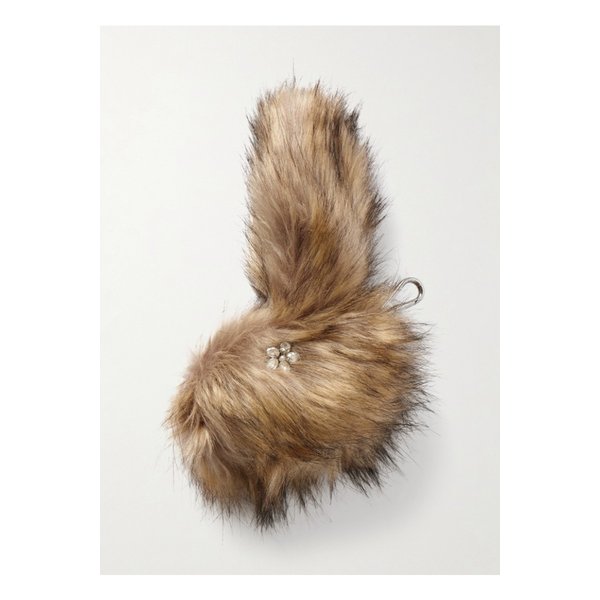 크리스털 장식 가죽 트리밍 플러시 동전 지갑 참 브라운 46376663162908770