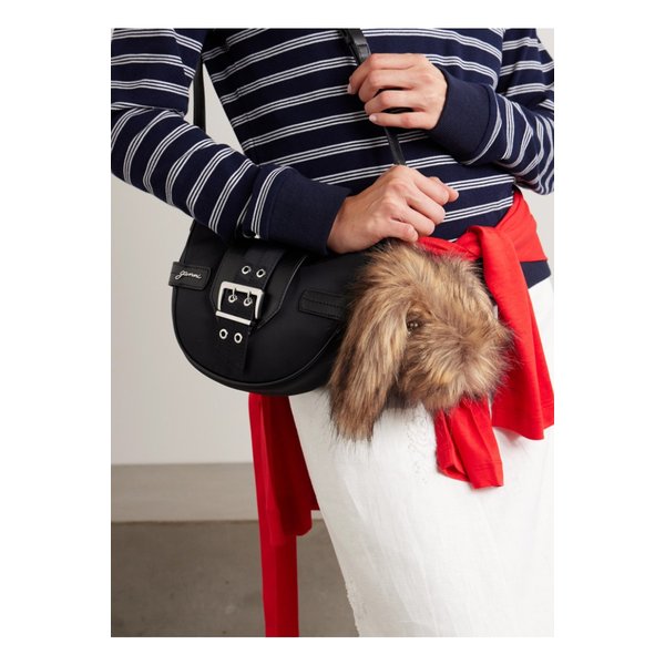 크리스털 장식 가죽 트리밍 플러시 동전 지갑 참 브라운 46376663162908770