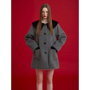 VELVET COLLAR HALF COAT - GRAY