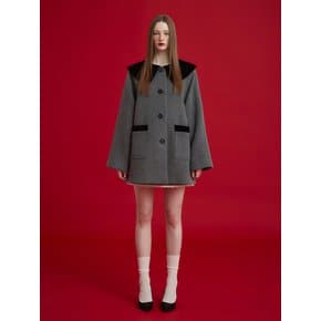 VELVET COLLAR HALF COAT - GRAY