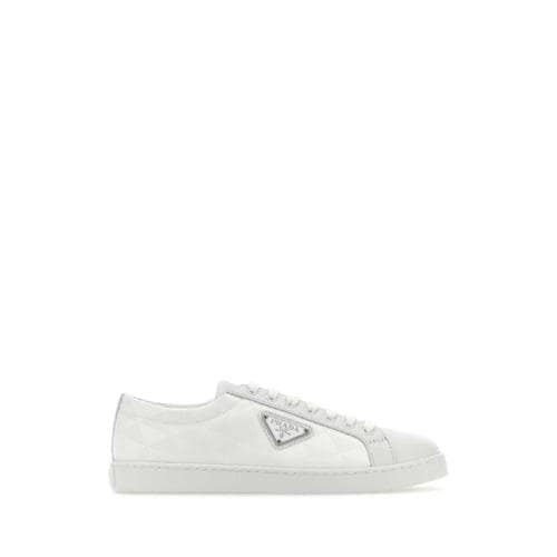 PRADA  White nylon and leather sneakers WHITE