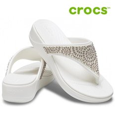 [세일] 크록스 웨지 샌들 /47- 206343-174 / Womens Crocs Monterey Diamante Wedge Flip Oyst