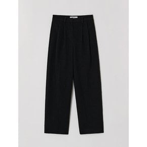 Textured wool pleated wide trouser (Black)