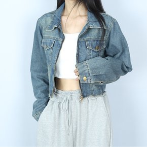 데님 컷팅 투웨이 크롭 숏 청 자켓