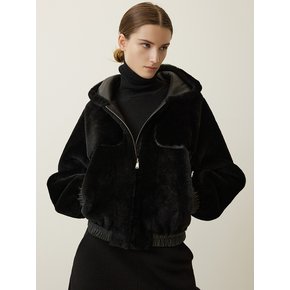 Lamb Fur Hoodie Jumper  Black