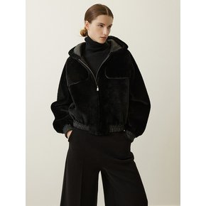 Lamb Fur Hoodie Jumper  Black