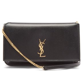 앤티크 골드 YSL 모노그램 레더 크로스 바디 폰 홀더