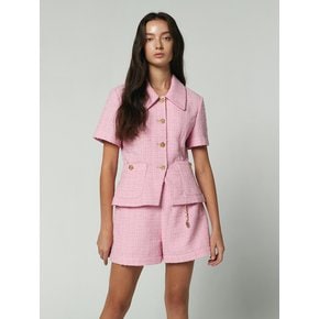 SHORT SLEEVE SLIM TWEED JACKET - PINK