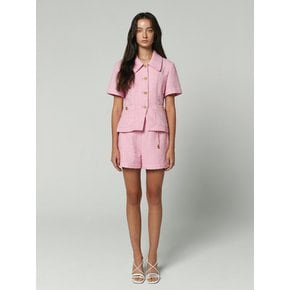 SHORT SLEEVE SLIM TWEED JACKET - PINK