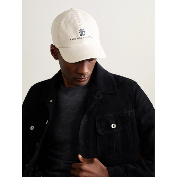 브루넬로쿠치넬리 로고 자수 가죽 트리밍 코튼 트윌 베이스볼 캡 46376663162997984