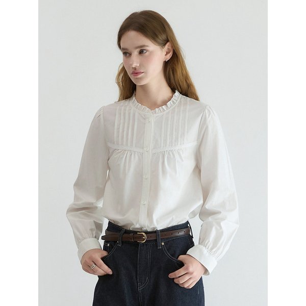 Frill Neck Pintuck Blouse White AT5BLF007WT