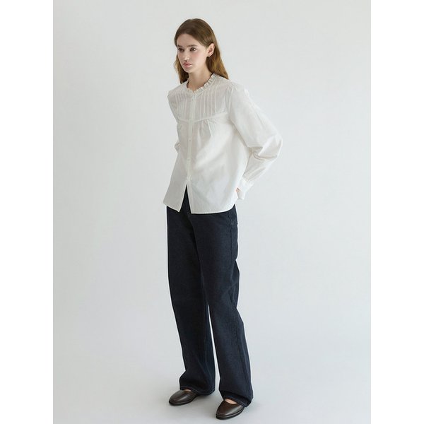 Frill Neck Pintuck Blouse White AT5BLF007WT