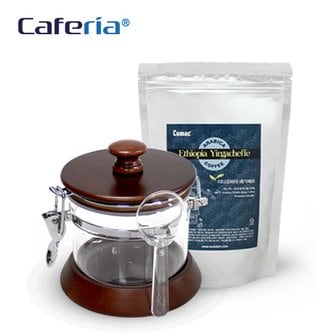 코맥 Caferia 나무/아크릴 밀폐용기 500ml+이디오피아 예가체프 200g(CA1-C3) [보관용기/볶은원두/커피콩/드립커비/커피용품]