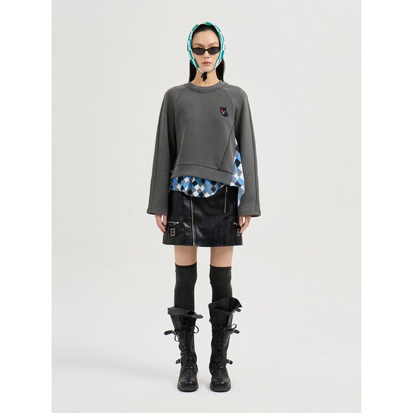 Checkered Print Color Sweatshirt (dark grey)_LFTAS25110GYD