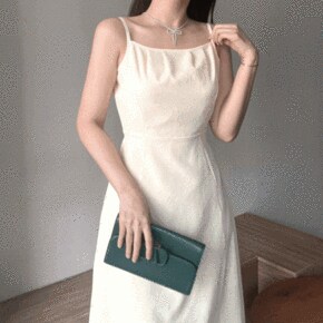 미션 민소매 셔링 스퀘어넥 뷔스티에 리본 a라인 플레어 롱 신혼여행 원피스 4COL.._P364322341