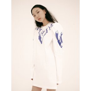 Logo printed puff sleeves mini cotton dress