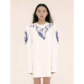 Logo printed puff sleeves mini cotton dress