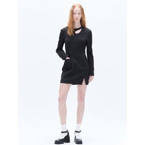 CUT-OUT POCKET SLIT MINI DRESS_BLACK