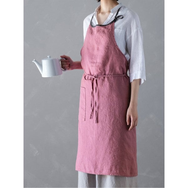 linoelina 리투아니아 린넨 에이프런 앞치마 라운드넥 타입 (로즈프랄린)