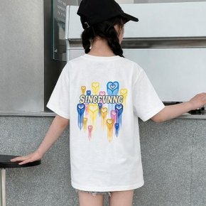 베비포 주니어 여아 반팔티 초등 하트 레터링 그래픽 여름 티셔츠...
