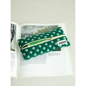 flat pencil case - dot flower green(middle zipper)