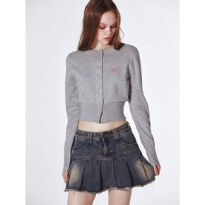 Vintage Denim Pleated Mini Skirt (INDIGO)