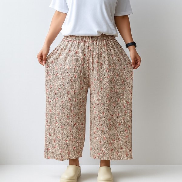 1+1 2종세트 트렌디한 플라워 플리츠 8부 팬츠 냉장고바지 여름 쿨팬츠