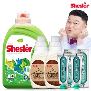 강호동의 쉬슬러 액상 세제 유칼립투스 3.05L 1개+홈드라이전용 650ml 2개+구취케어 치약100g 2개.