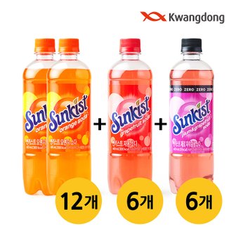  썬키스트 오렌지 소다 600ml 12개 + 자몽 소다 600ml 6개 + 제로 자두자몽 소다 600ml 6개