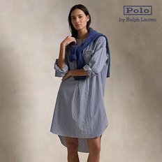 폴로 폴로 여성 스트라이프 포플린 슬립 셔츠 네이비 4P9005