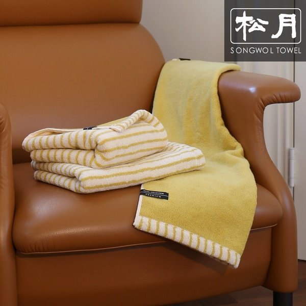 호텔컬렉션 솔리드 스트라이프 세면타올 220g 3매 크라프트 선물세트