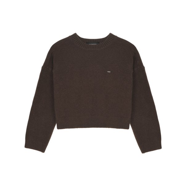 ROUND SLIT CROP KNIT_BROWN