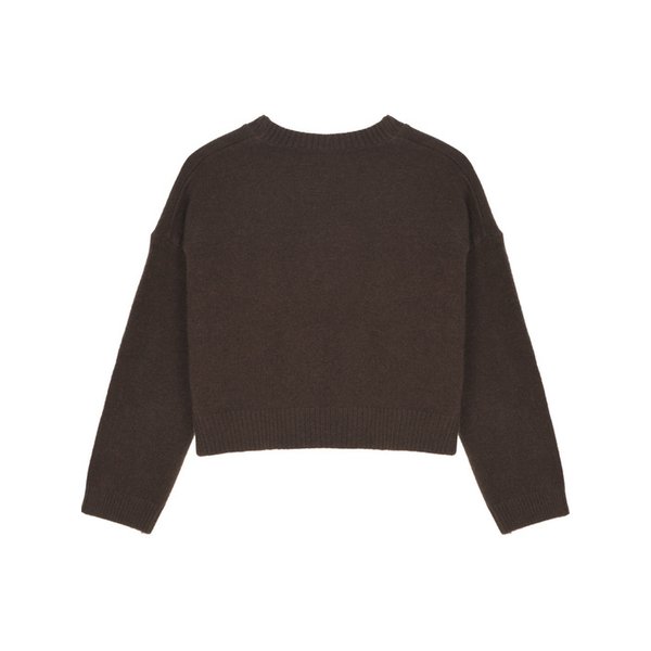 ROUND SLIT CROP KNIT_BROWN